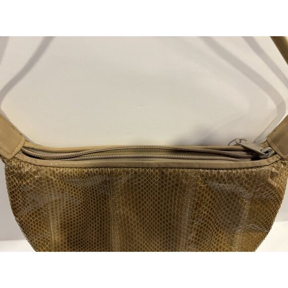 Clemente Vintage Snake Skin Shoulder Purse Tan / Brown With Strap Zipper Closure - Picture 9 of 16
